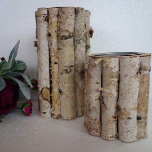 Pair of birch candleholders 10" and 6"